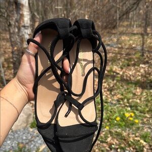PrettyLittleThing Black Suede Lace-Up Sandals